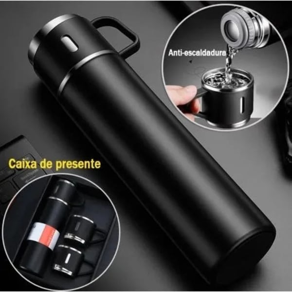 Stainless Steel 500ml Hot & Cool Water Bottle With 2-Cups ( Random Colors Will Be Sent )