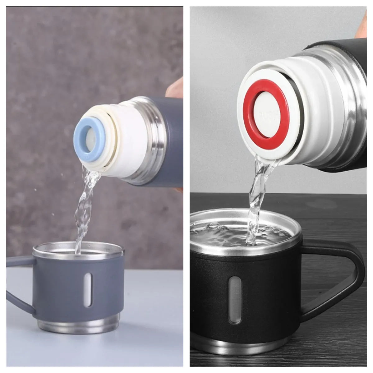 Stainless Steel 500ml Hot & Cool Water Bottle With 2-Cups ( Random Colors Will Be Sent )