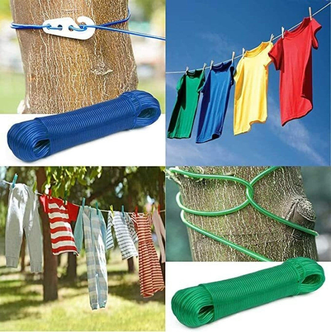 Metal Coated (20-Meters/60-Feet) Laundry Non-Slip Hanging Rope ( Random Colors Will Be Sent)