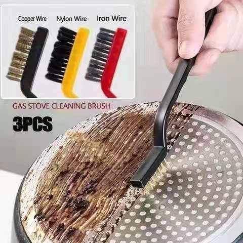 Pack Of 3pcs Multi-Purpose Hard Metal Wire Cleaning Scrubbing Brush Set