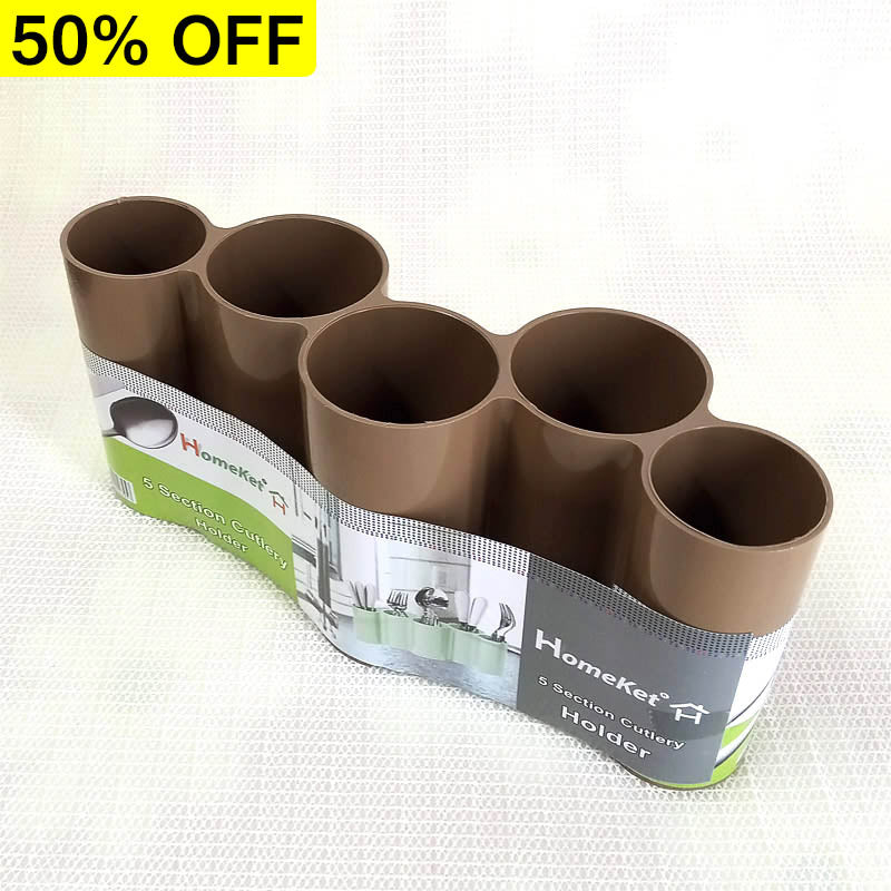 Homeket 5-Partition Multi-Purpose Cutlery & Cosmetics Brush Holder Organizer (Random Colors Will Be Sent)