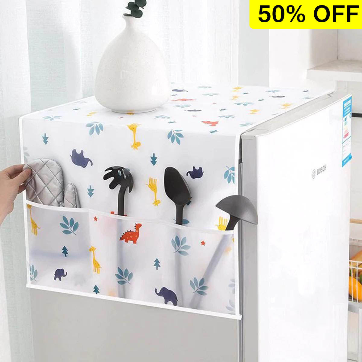 Refrigerator Water & Oil Proof Parachute Fridge Cover ( Random Colors Will Be Sent )