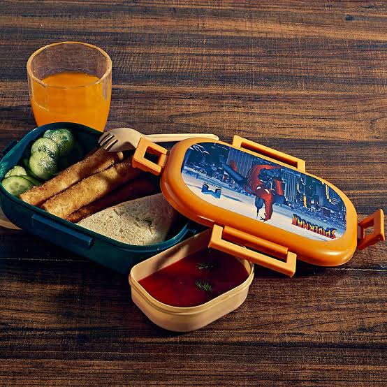Appollo Kids Magnet School Plastic Tiffin & Lunch-Box With Spoon ( Random Colors )