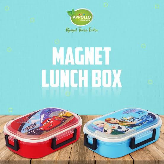 Appollo Kids Magnet School Plastic Tiffin & Lunch-Box With Spoon ( Random Colors )