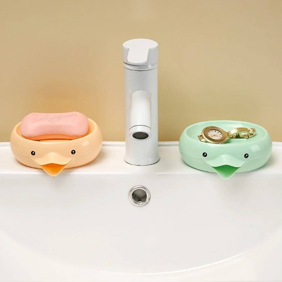 Duck Shape Plastic Soap Dish With Bottom Drain System( Random Colors Will Be Sent)