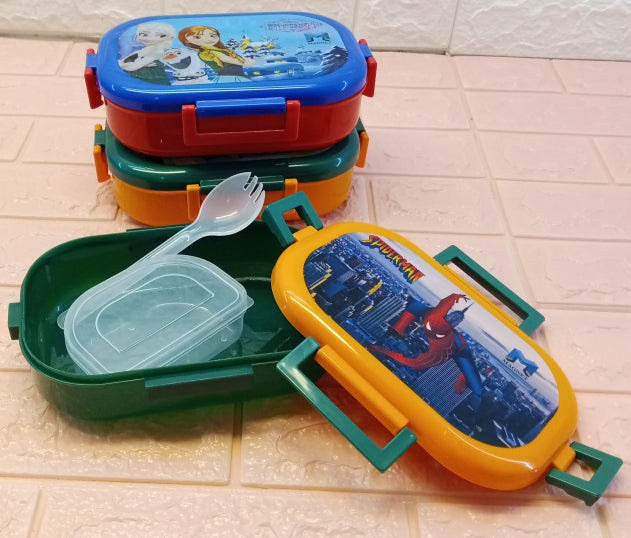 Appollo Kids Magnet School Plastic Tiffin & Lunch-Box With Spoon ( Random Colors )