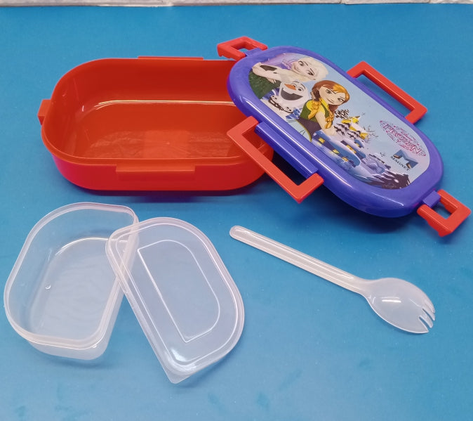 Appollo Kids Magnet School Plastic Tiffin & Lunch-Box With Spoon ( Random Colors )