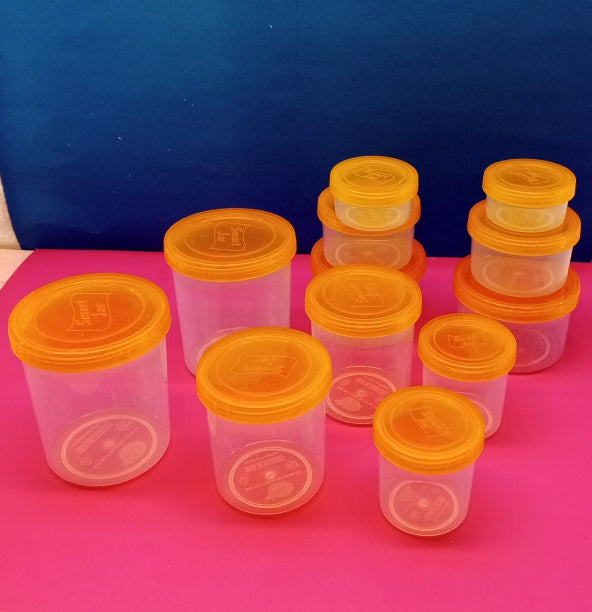 Appollo Bundle Pack Of 12pcs Medium & Small Size Plastic Heavy-Duty Food Jar Set ( Random Colors )