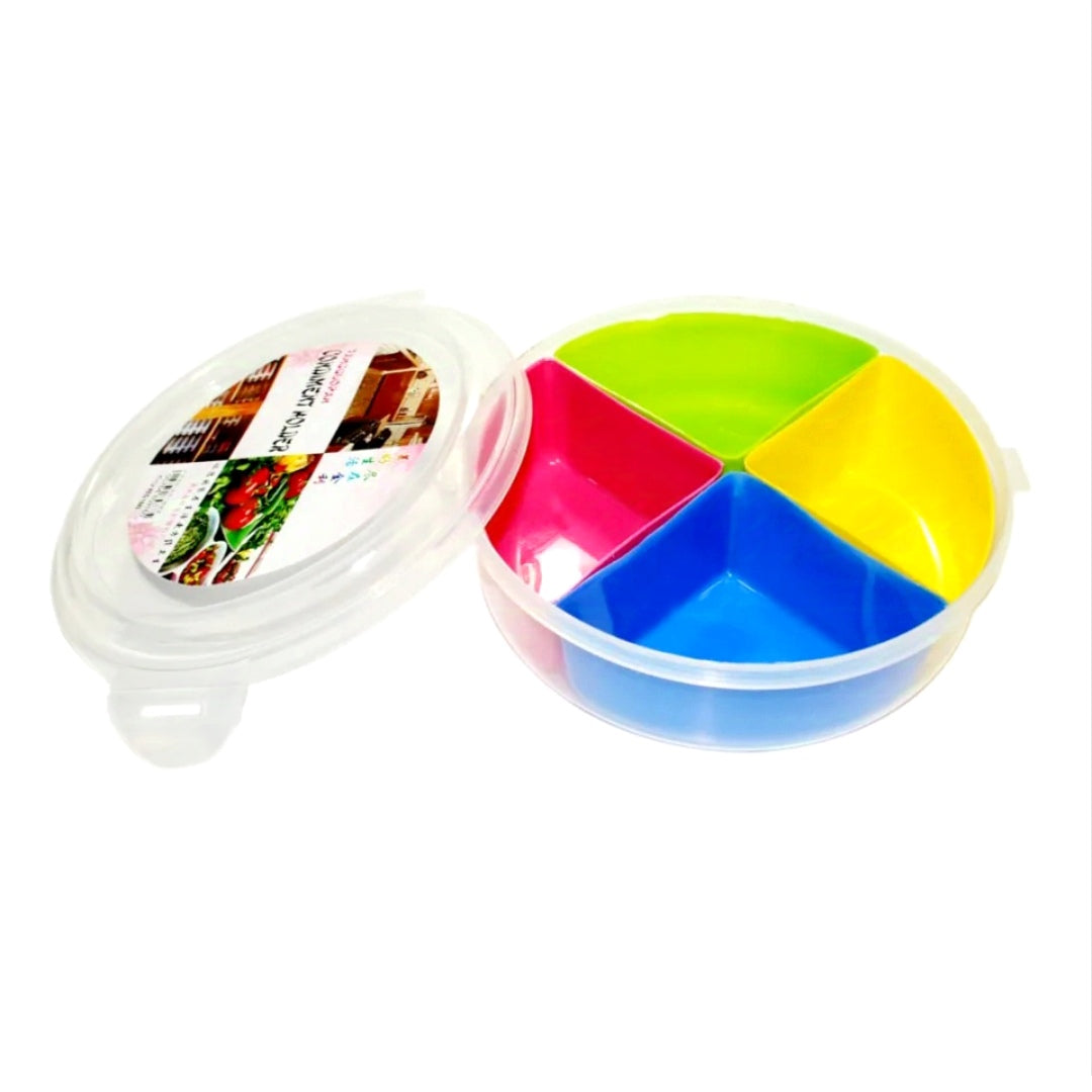 Smart Multi-Function Round Shape 4-Section Plastic Spices Organizer Masala & Dry-Fruit Box