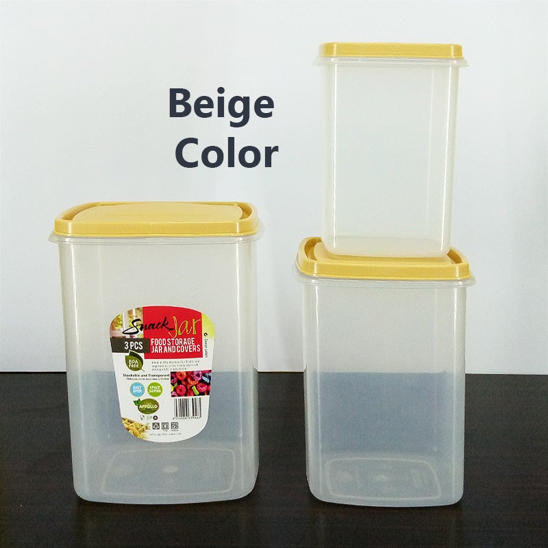 Appollo Pack Of 3pcs Multi-Purpose Plastic Grains & Snack Storage Jar Set ( Random Colors )