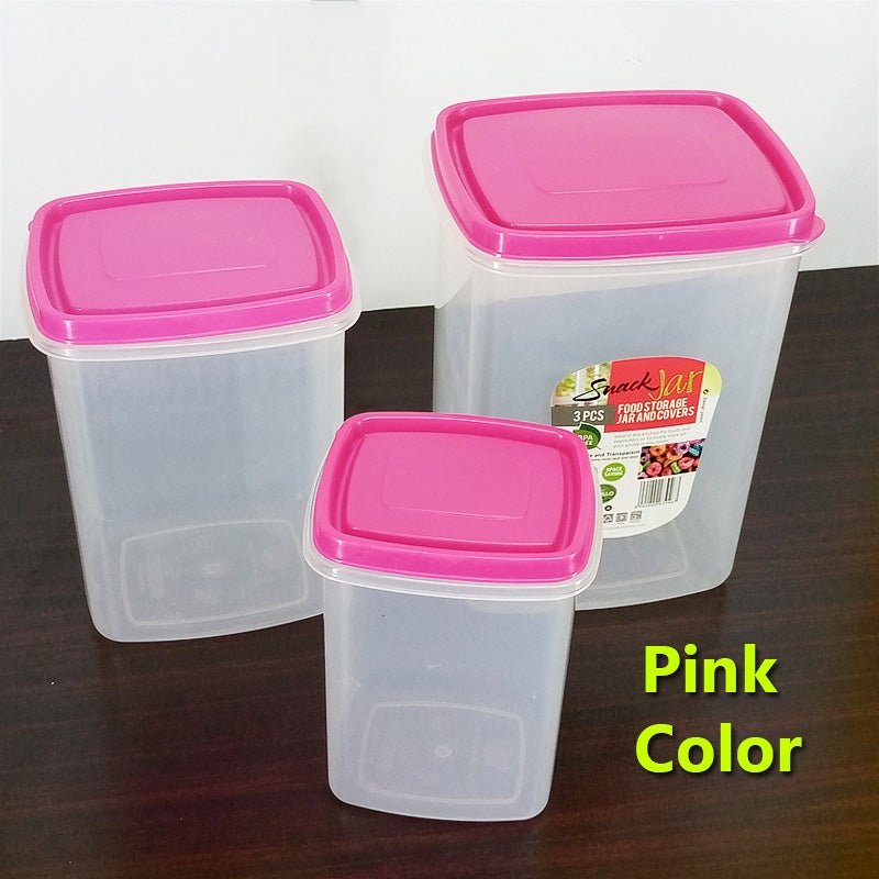Appollo Pack Of 3pcs Multi-Purpose Plastic Grains & Snack Storage Jar Set ( Random Colors )