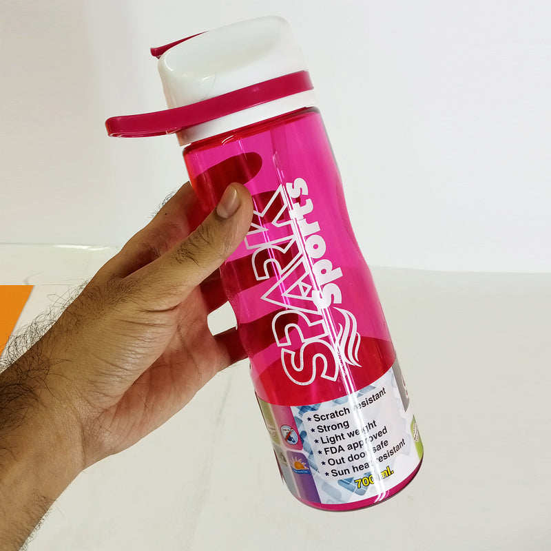 Bright 700ml Spark Sports Plastic Water Bottle With Straw (Random Colors Will Be Sent )