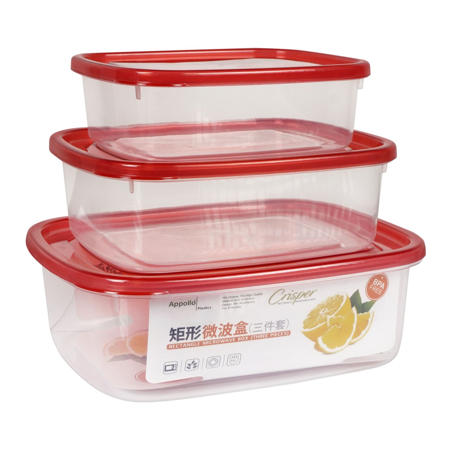 Appollo Pack Of 3pcs Crisper Food Keeper Container Set (Random Colors)