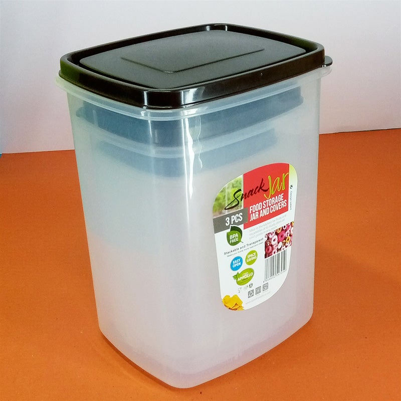 Appollo Pack Of 3pcs Multi-Purpose Plastic Grains & Snack Storage Jar Set ( Random Colors )