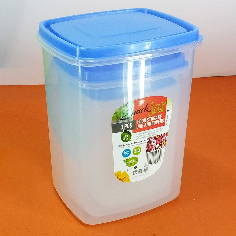 Appollo Pack Of 3pcs Multi-Purpose Plastic Grains & Snack Storage Jar Set ( Random Colors )