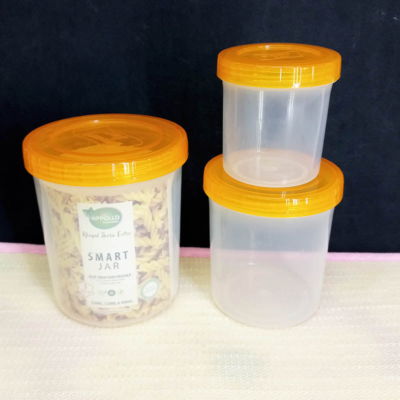 Appollo Pack Of 3pcs Medium & Small Size Plastic Heavy-Duty Food Jar Set ( Random Colors )