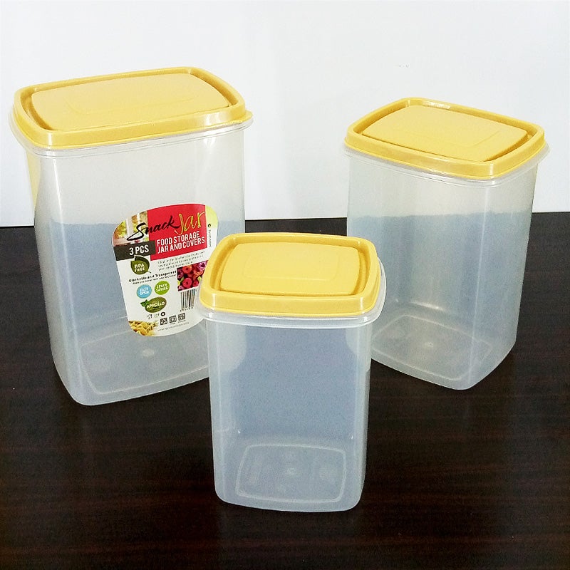 Appollo Pack Of 3pcs Multi-Purpose Plastic Grains & Snack Storage Jar Set ( Random Colors )