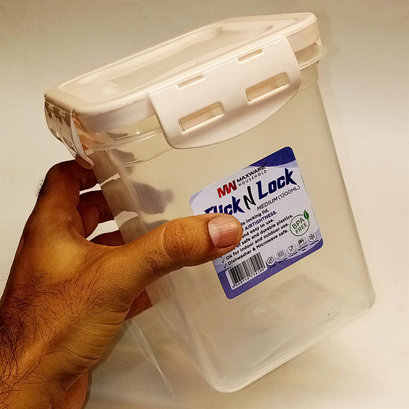 Maxware Flick Lock Medium-Size Super Air-Tight 1200ml Plastic Jar ( Random Colors )