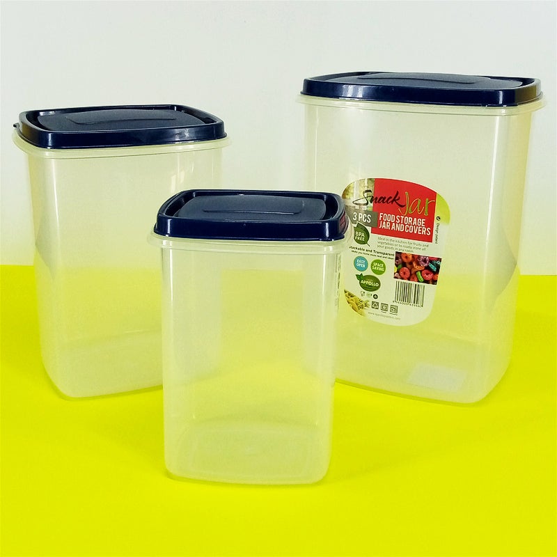 Appollo Pack Of 3pcs Multi-Purpose Plastic Grains & Snack Storage Jar Set ( Random Colors )