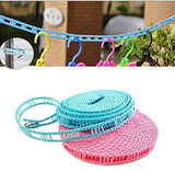 Cloth-Line (5-Meters) Laundry Non-Slip Hanging Rope With Metal Hooks ( Random Colors Will Be Sent)
