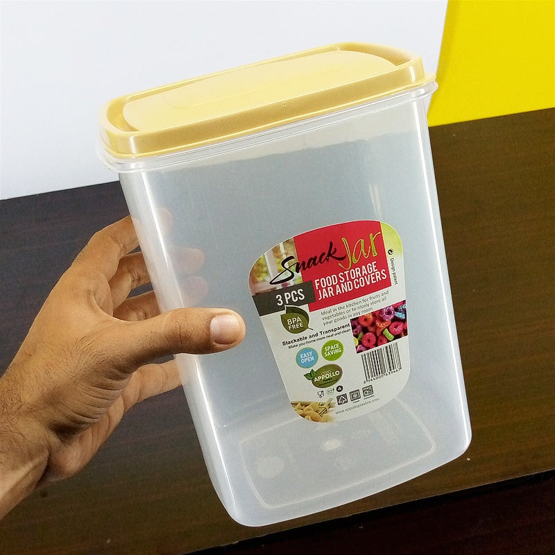 Appollo Pack Of 3pcs Multi-Purpose Plastic Grains & Snack Storage Jar Set ( Random Colors )