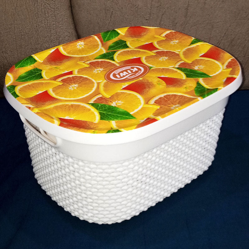 Kiwi Printed Pack Of 3Pcs Rectangle Shape Plastic Basket Set With Top Cover ( Random Prints )