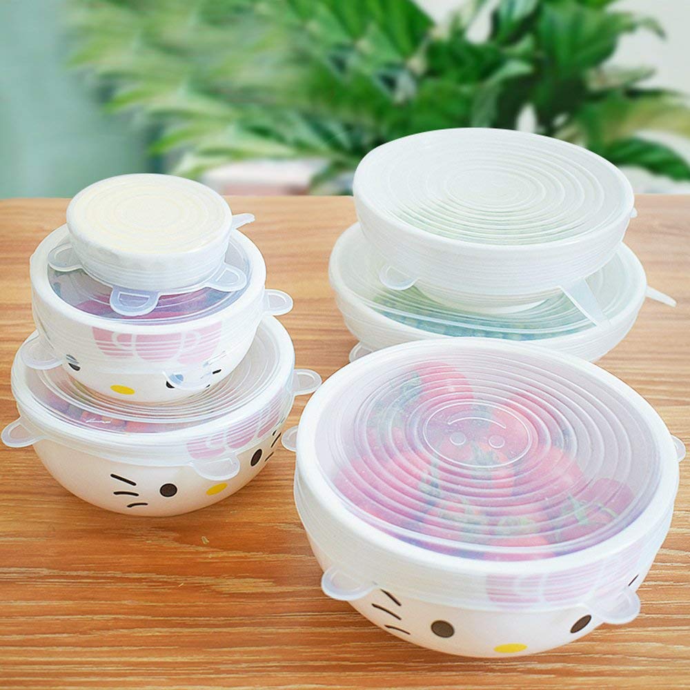 Color Pack Of 6pcs Stretchable Silicon Rubber Food Container Sealing Lid (Random Colors Will Be Sent)