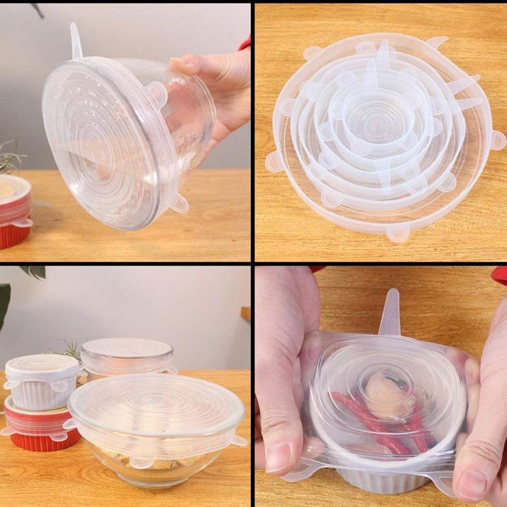 Color Pack Of 6pcs Stretchable Silicon Rubber Food Container Sealing Lid (Random Colors Will Be Sent)