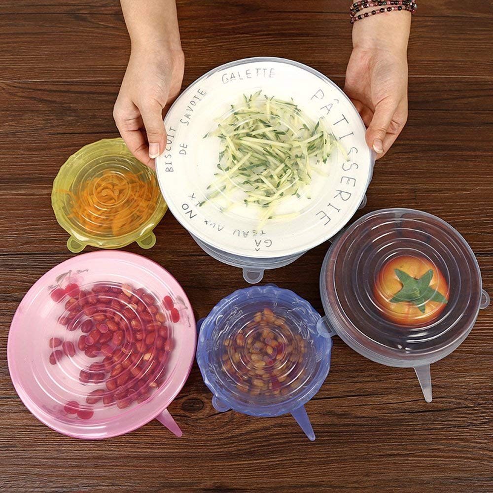 Color Pack Of 6pcs Stretchable Silicon Rubber Food Container Sealing Lid (Random Colors Will Be Sent)