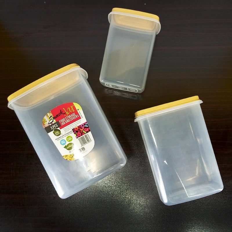Appollo Pack Of 3pcs Multi-Purpose Plastic Grains & Snack Storage Jar Set ( Random Colors )
