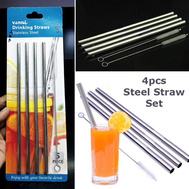 Pack Of 4pcs Re-Usable Stainless Steel Drinking Party Straws