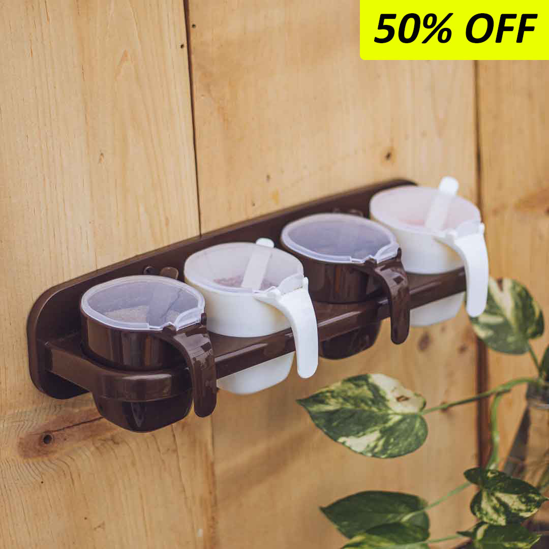 Appollo Sticky Wall-Mount Spices Organizer Rack ( White Brown Mix Color )