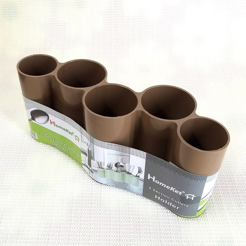 Homeket 5-Partition Multi-Purpose Cutlery & Cosmetics Brush Holder Organizer (Random Colors Will Be Sent)