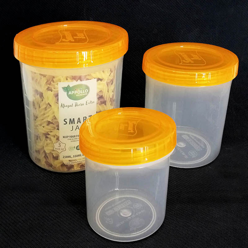 Appollo Pack Of 3pcs Medium & Small Size Plastic Heavy-Duty Food Jar Set ( Random Colors )