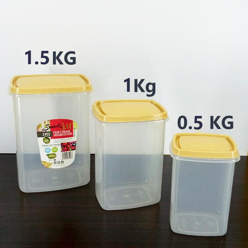 Appollo Pack Of 3pcs Multi-Purpose Plastic Grains & Snack Storage Jar Set ( Random Colors )