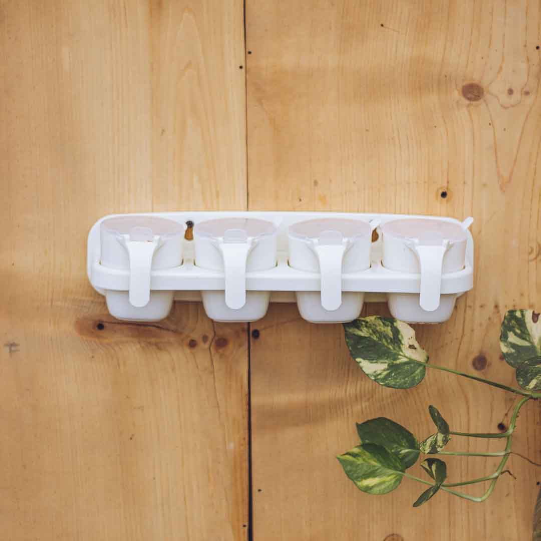 Appollo Sticky Wall-Mount Spices Organizer Rack ( White Brown Mix Color )