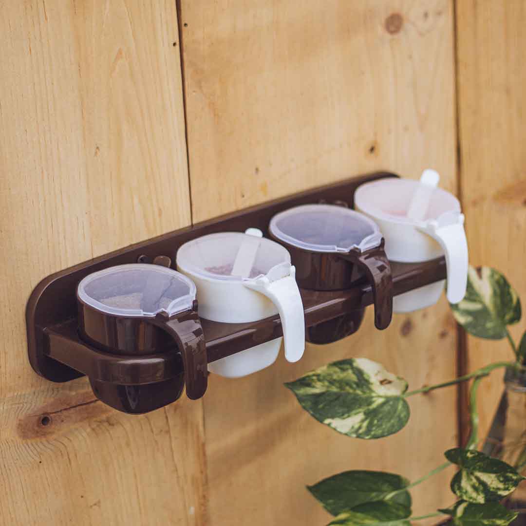 Appollo Sticky Wall-Mount Spices Organizer Rack ( White Brown Mix Color )
