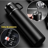 Stainless Steel 500ml Hot & Cool Water Bottle With 2-Cups ( Random Colors Will Be Sent )