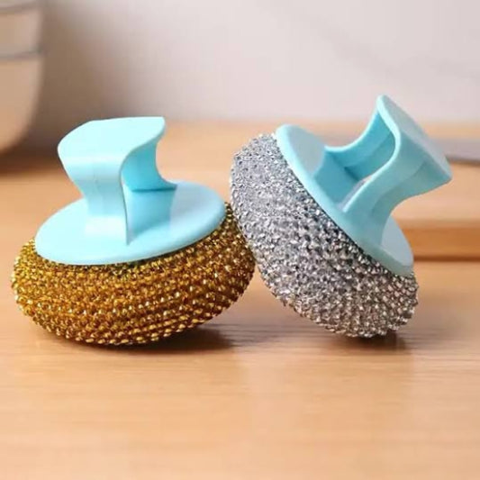 Dish-Washing Removable Re-Usable Stainless Steel Wire Sponge Handle Holder ( Random Colors Will Be Sent)
