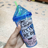 Kids' 480ml Plastic Glass With Straw ( Random Colors Will Be Sent )
