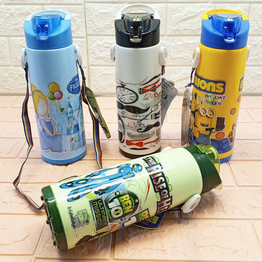 Trinkle Cool Kids Plastic 700ml School Water Bottle With Carrying Handle & Rope (Random Colors Will Be Sent)