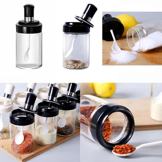 Phoenix Pack Of 2pcs Plastic 300ml Spice Jar with Spoon ( Random Colors Will Be Sent)