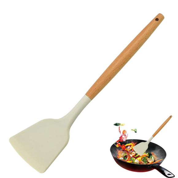 Silicon Heavy-Duty Kitchen Spatula or Spoon With Wooden Handle ( Random Colors Will Be Sent )