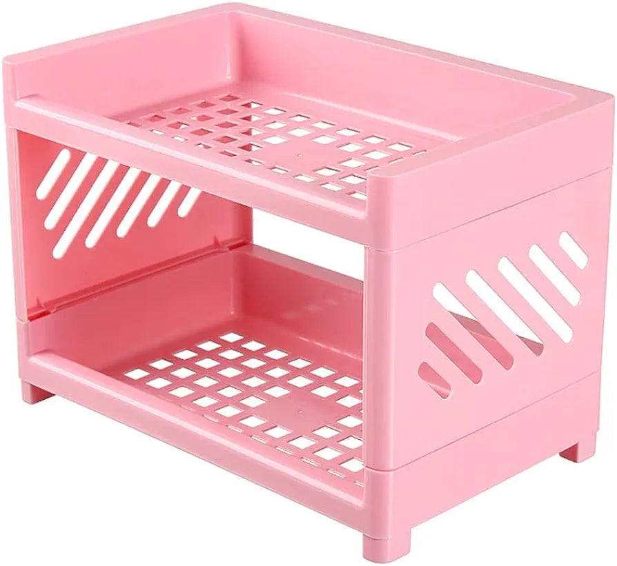 Omega 2-Layer Small Size Multi-Purpose Kitchen & Cosmetics Stationary Organizer Rack (Random Colors Will Be Sent)