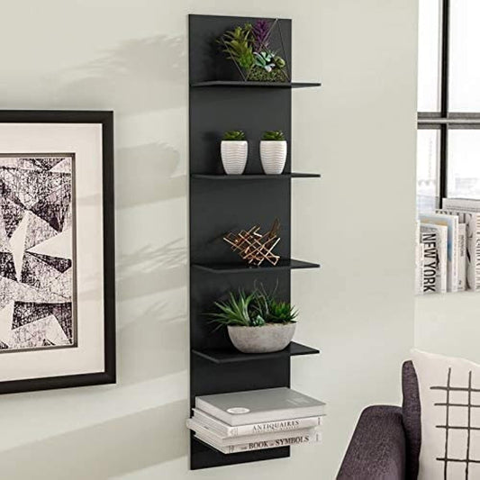 Wall Mount Home Decor Storage Space Saver Laminated Wooden Books Organizer Rack (Black Color)
