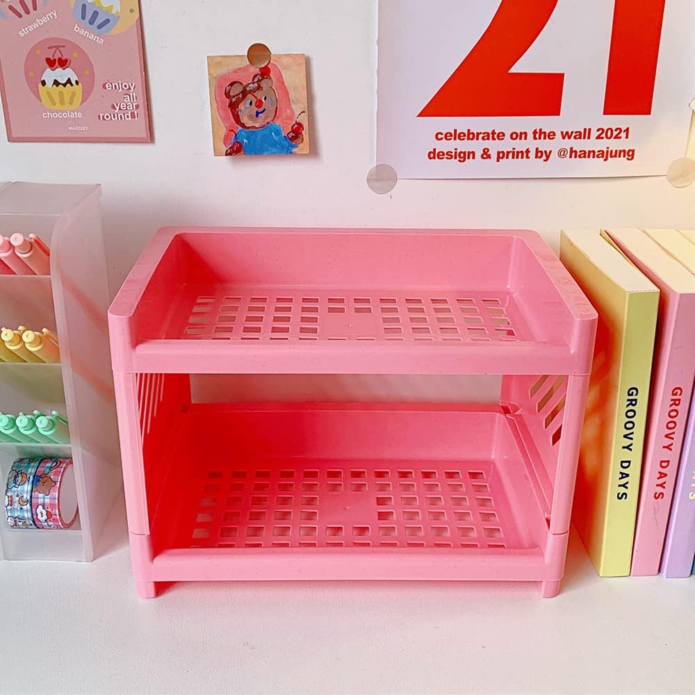 Omega 2-Layer Small Size Multi-Purpose Kitchen & Cosmetics Stationary Organizer Rack (Random Colors Will Be Sent)