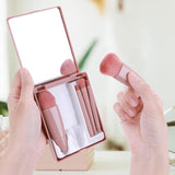 Portable Mini Cute Travel 5pcs Makeup Nylon Brush Set With Mirror & Case ( Random Colors Will Be Sent )