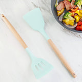 Silicon Heavy-Duty Kitchen Spatula or Spoon With Wooden Handle ( Random Colors Will Be Sent )