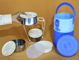 Mega Lunch Carrier & Tiffin 3-Stainless Steel Bowls With Plastic Salad Bowl ( Random Colors Will Be Sent )