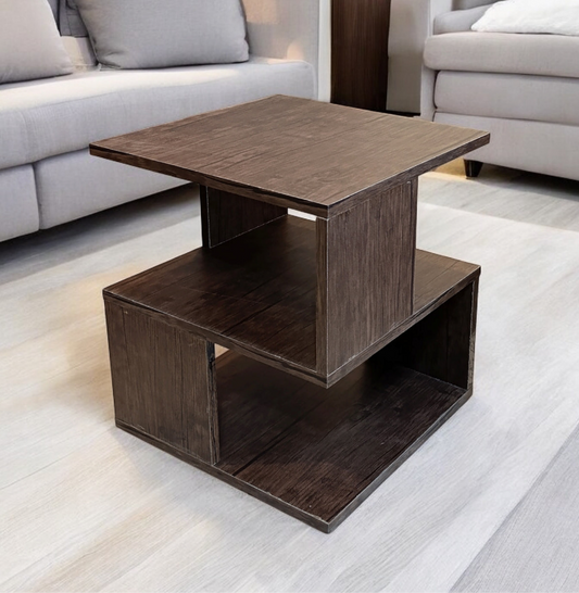 Laminated Wooden Small Size 16 x 16 inches Corner & Centre Coffee Table ( Brown Color )